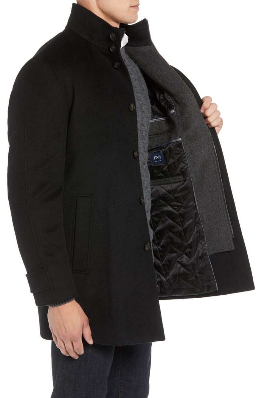 JWN Coat Long Sleeves Double Mock Neck Peacoat Blue Marl Button quilted Wool XL